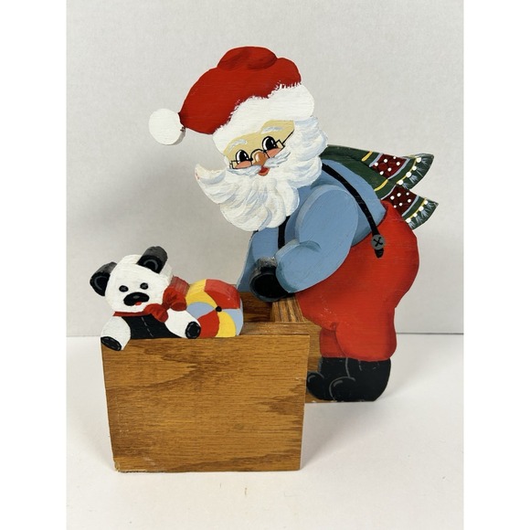 Handmade Other - Handmade Wooden Painted Santa & Toys Freestanding Decor VTG